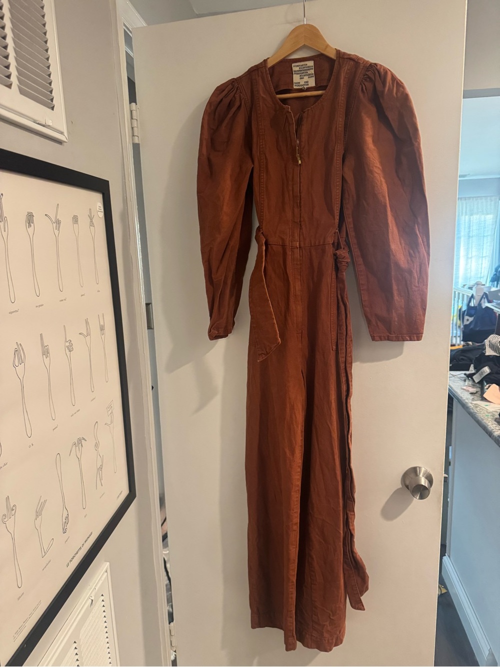 Baum und Pferdgarten Rust Utility Long Sleeve Jumpsuit with Tie Waist Size 36